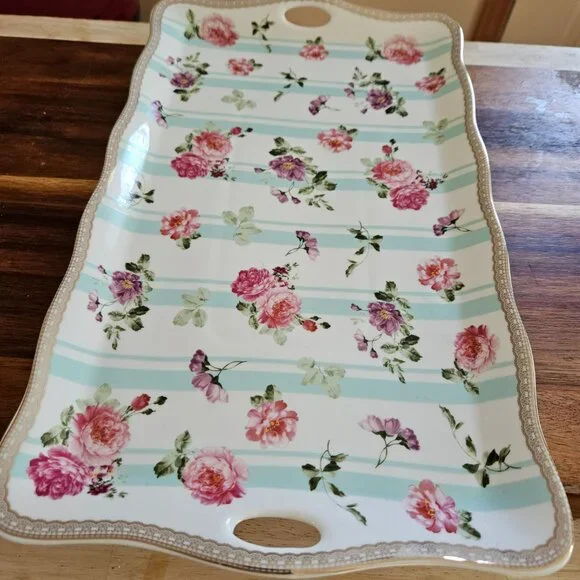 GRACE TEAWARE FLOWERED SANDWICH SNACK TRAY WHITE PORCELAIN VERY ELEGANT - Picture 2 of 6